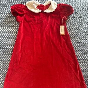 Charming Red Velvet Kids Dress with White Collar